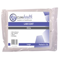 Lab Coat - Non Woven Pack of 10 White Velcro 30g - Large
