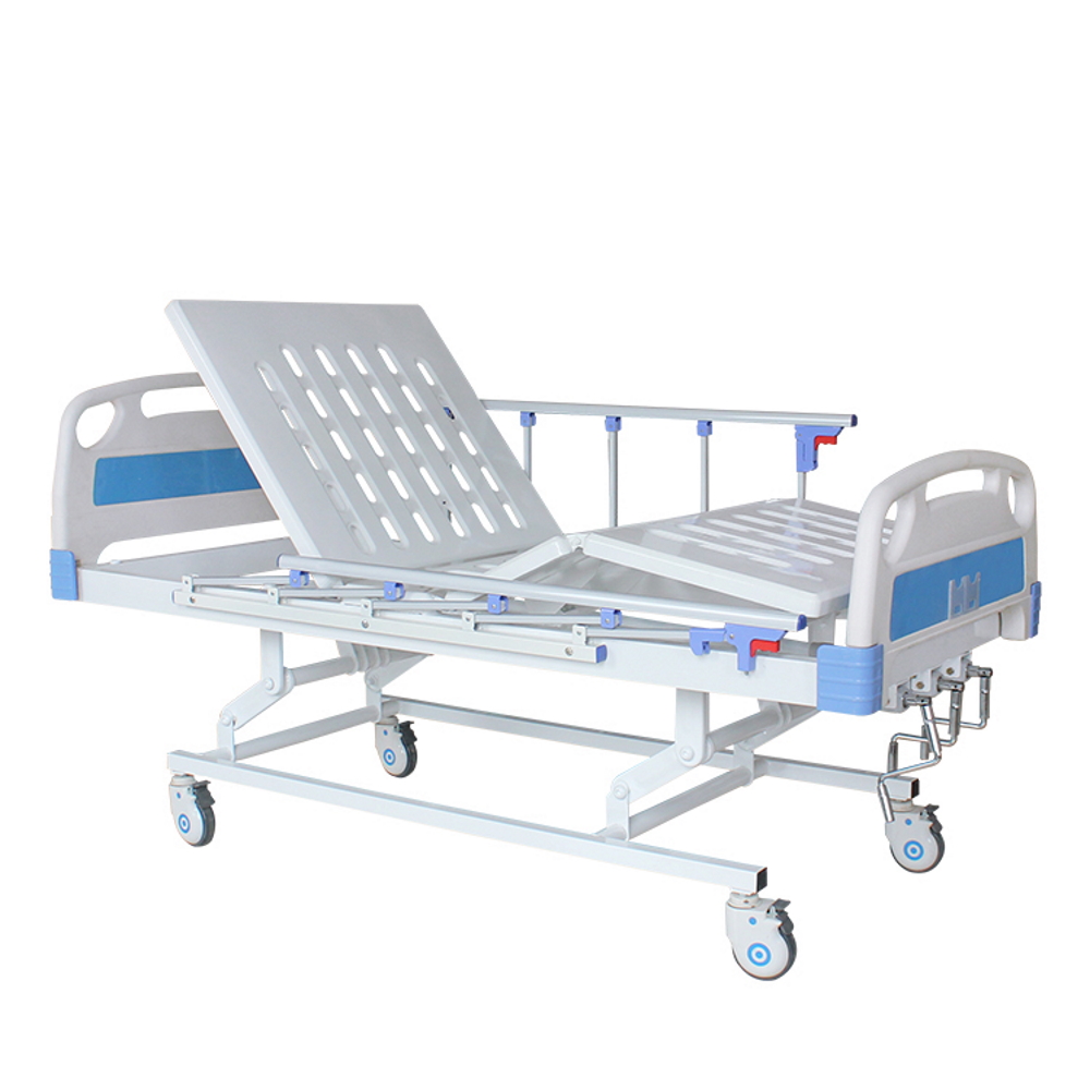 3-crank-bed-with-mattress.jpg Three Crank ABS Hospital Bed with 4 Section 10cm Eggbox Mattress - Image 1