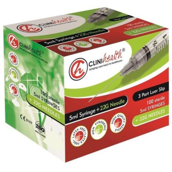 Syringe 5ml with 22g needle - Box of 100