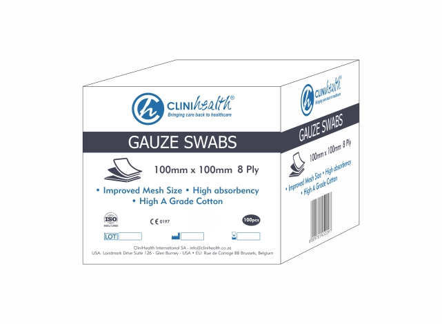 Gauze-100mm-New.jpg Gauze Swabs 100x100mm 8-Ply CliniHealth - 100 Pieces - Image 1