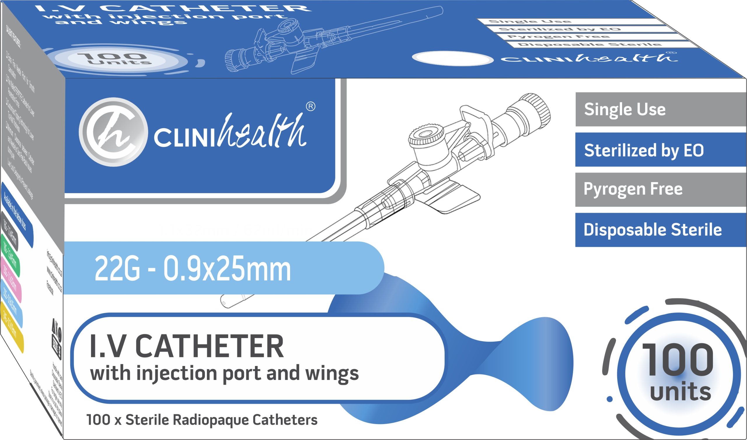 IVCPW22G0925CH-IV-Cath-22G-scaled-1.jpg IV Catheter 22G with Injection Port and Wings - Box of 100 - Image 1