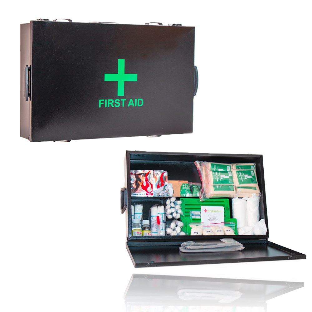 Mining-Regulation-First-Aid-Kit-in-Metal-Box.jpg Mining First Aid Kit in Black Metal Box - Complete Kit - Image 1