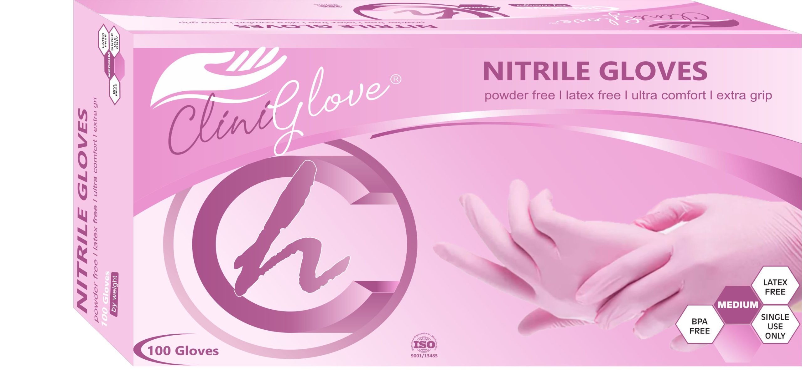 Nitrile-Gloves-Pink-Medium-3d-scaled-1.jpg Pink Nitrile Gloves Powder-Free Medium - Box of 100 - Image 1