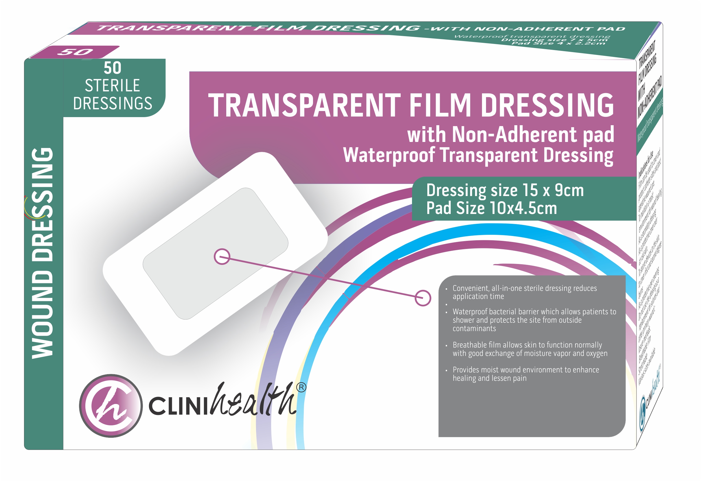 Transparent-Film-with-Pad-15x9cm-TFDWNAP15X9.jpg Dressing Transparent Film with Non Adherent Pad 15 x 9cm - Pack of 50 - Image 1