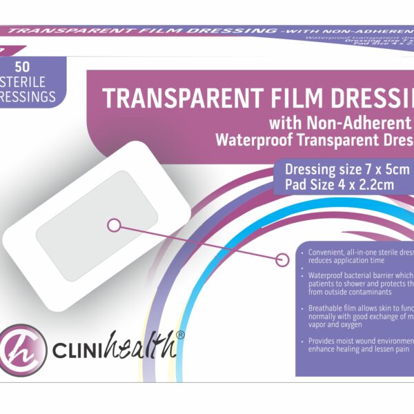Dressing Transparent Film with Non-Adherent Pad - 7x5cm - Pack of 50