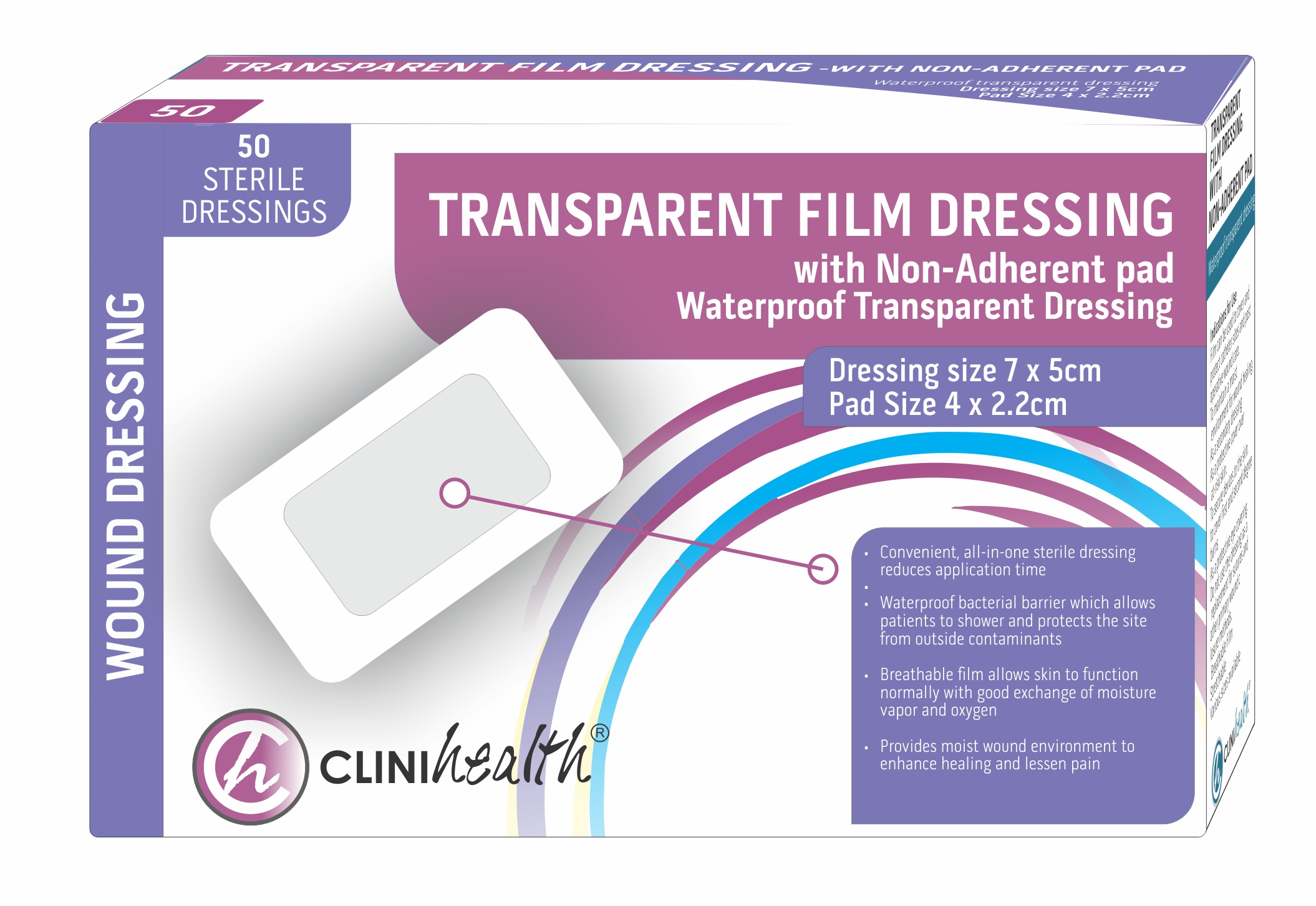 Transparent-Film-with-Pad-7x5cm.jpg Dressing Transparent Film with Non-Adherent Pad - 7x5cm - Pack of 50 - Image 1
