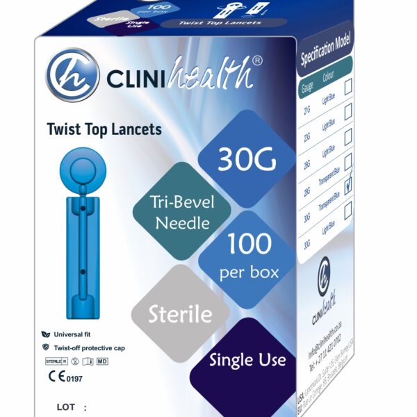 Twist Top Lancet 30g Transparent Blue - Box of 100