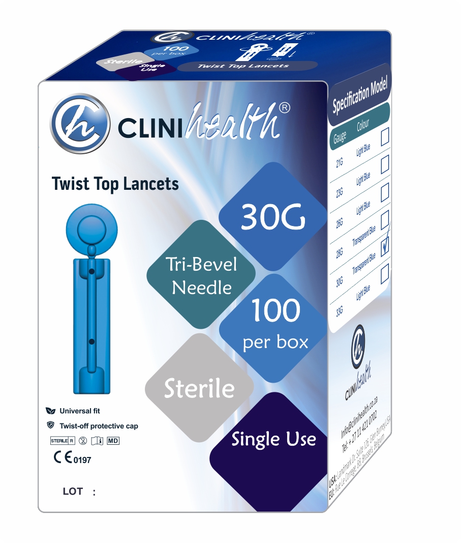 Twist-Top-Lancet-TTLAN30G.jpg Twist Top Lancet 30g Transparent Blue - Box of 100 - Image 1