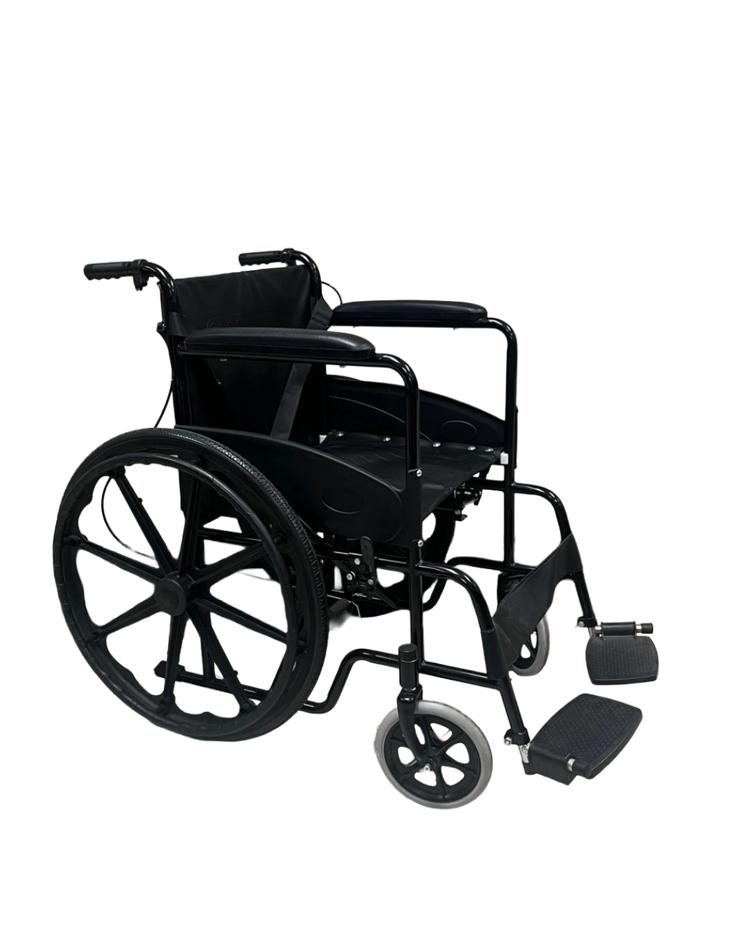 Wheelchair-black-canvas-side.png Wheelchair with Fixed Armrest - Black - Image 1
